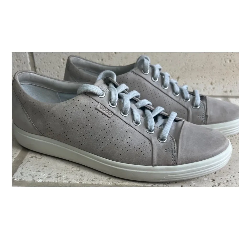 ECCO Women's Soft 7 Perforated Tie Sneaker Warm Grey Nubuck Size 9